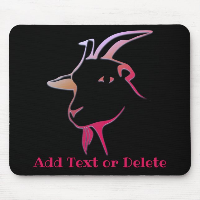 Personalisierte Lila und rosa Ziege auf schwarz Mousepad (Vorne)
