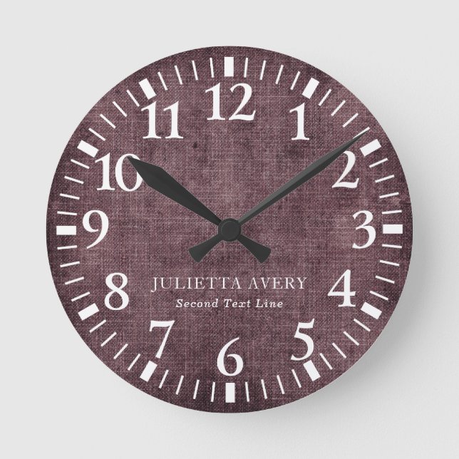Personalisierte Lila Weine Textur Runde Wanduhr (Vorderseite)