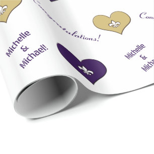 Personalisierte Lilie Herz Lila Gold Geschenkpapier