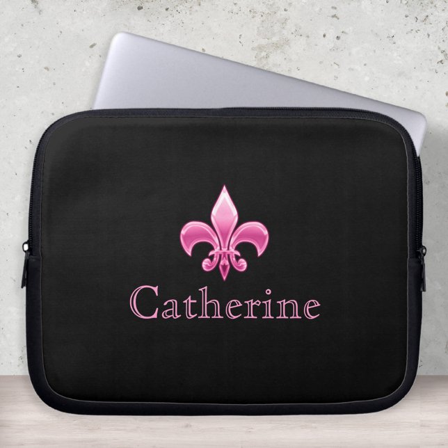 Personalisierte Lilie in Schwarz und Rosa Laptopschutzhülle (Von Creator hochgeladen)