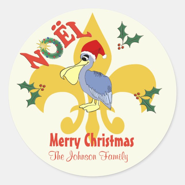 Personalisierte Lilie Santa Pelican Runder Aufkleber (Vorderseite)