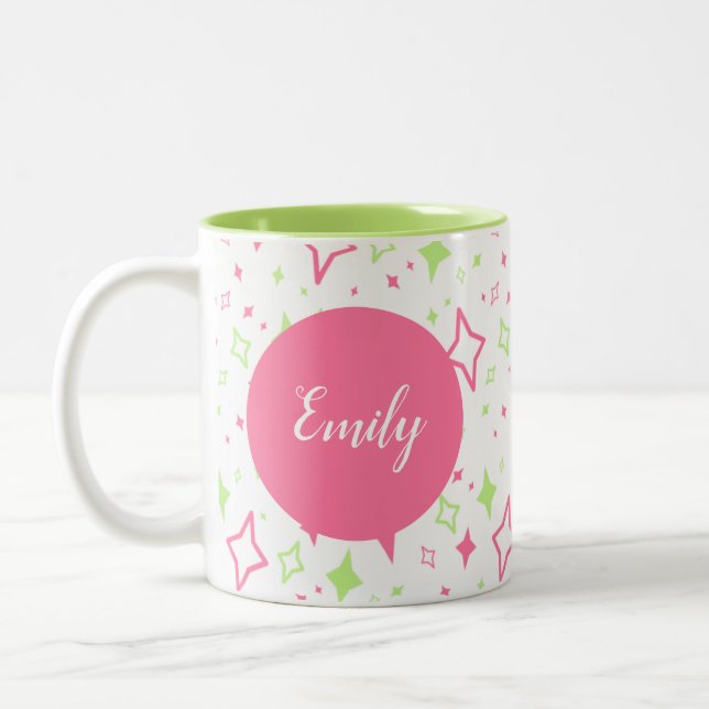Personalisierte Limone rosa Tasse mit Sternen (Links)