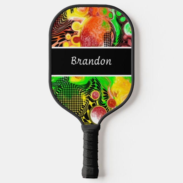 Personalisierte Linke Green Black Abstrakt Fluid A Pickleball Schläger (Rückseite)