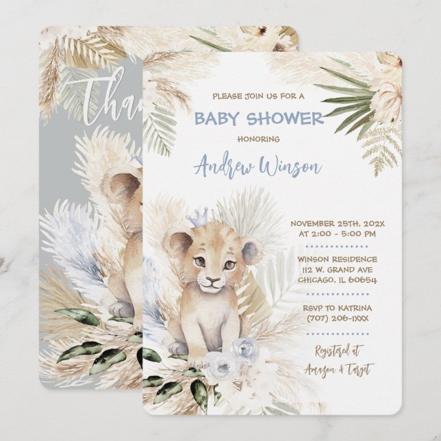 Personalisierte Lion Prince Baby Dusche Einladung (Vorne/Hinten)