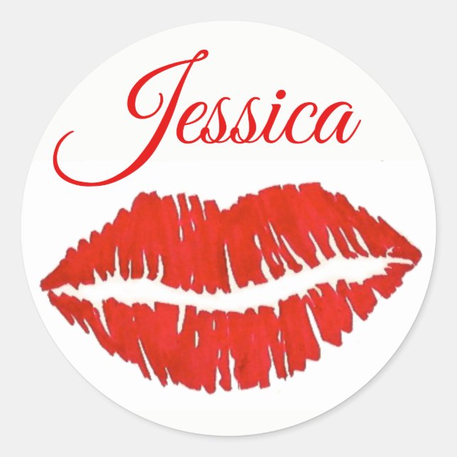 Personalisierte Lippen Lipstick Kiss Print Liebe Runder Aufkleber (Vorderseite)