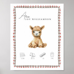 Personalisierte Llama Baby Girl Geburtsstatistik W Poster