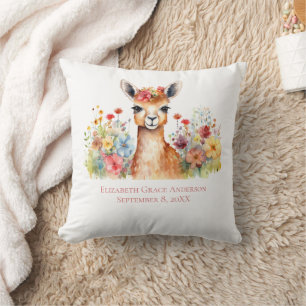 Personalisierte Llama Wildblumen Aquarell Baby Kissen