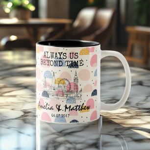 Personalisierte Londoner Erinnerung - Line Art Wah Zweifarbige Tasse