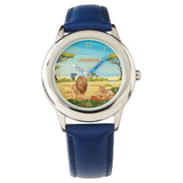 Personalisierte Löwen auf der Savannah Armbanduhr