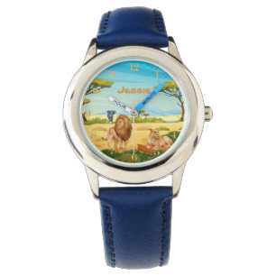 Personalisierte Löwen auf der Savannah Armbanduhr