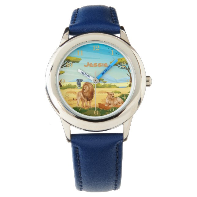 Personalisierte Löwen auf der Savannah Armbanduhr (Vorderseite)
