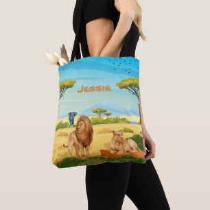 Personalisierte Löwen auf der Savannah Tasche