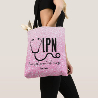 Personalisierte LPN Krankenschwester Rosa Glitzer Tasche