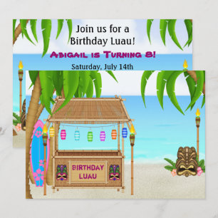 Personalisierte Luau Girls Beach Geburtstagseinlad Einladung
