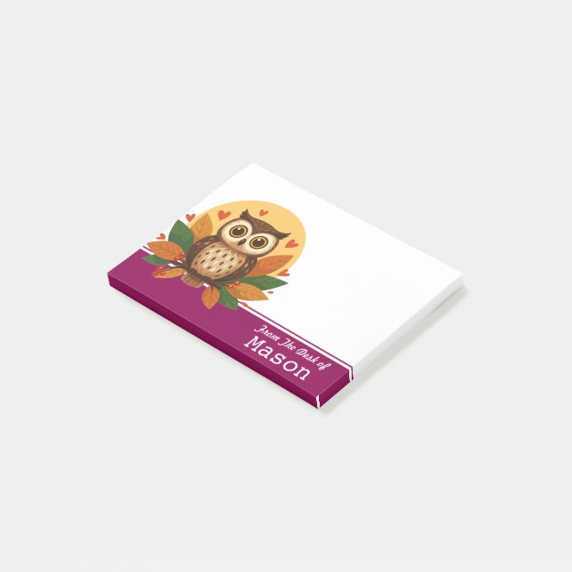 Personalisierte lustige braune Eule Post-it Klebezettel (angewinkelt)