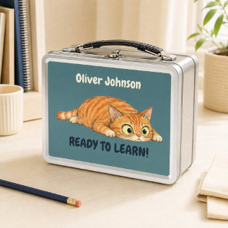 Personalisierte lustige orange Katze dunkle Teal-M Metall Brotdose