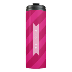 Personalisierte Lustige Süße Moderne Rosa Streifen Thermosbecher