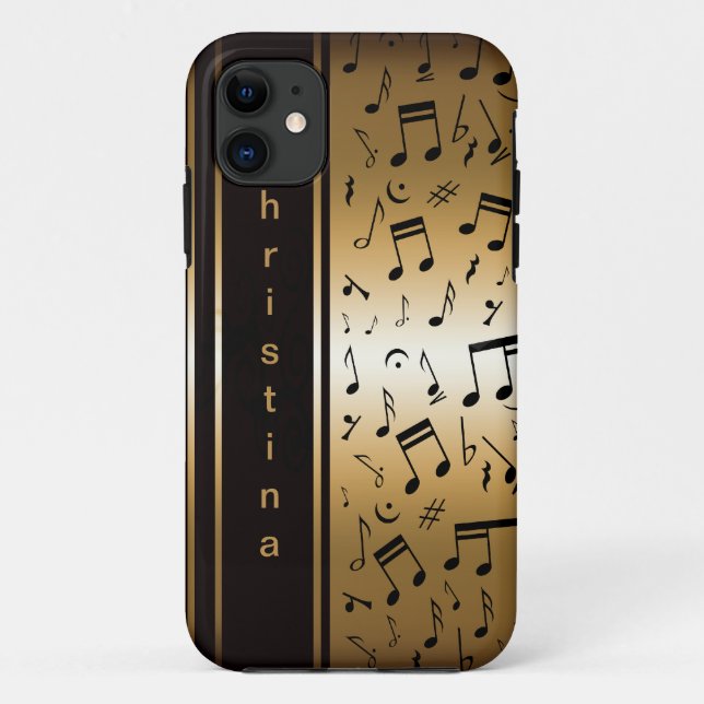 Personalisierte Luxus-Gold- und Black-Musiknoten Case-Mate iPhone Hülle (Rückseite)