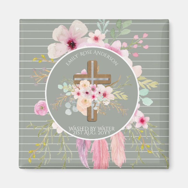 Personalisierte Mädchen - BAPTISM - Blumenkreuz Magnet (Vorne)
