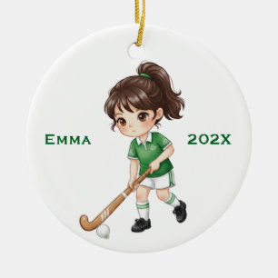 Personalisierte Mädchen (dunkle Haare) Feldhockeys Keramik Ornament