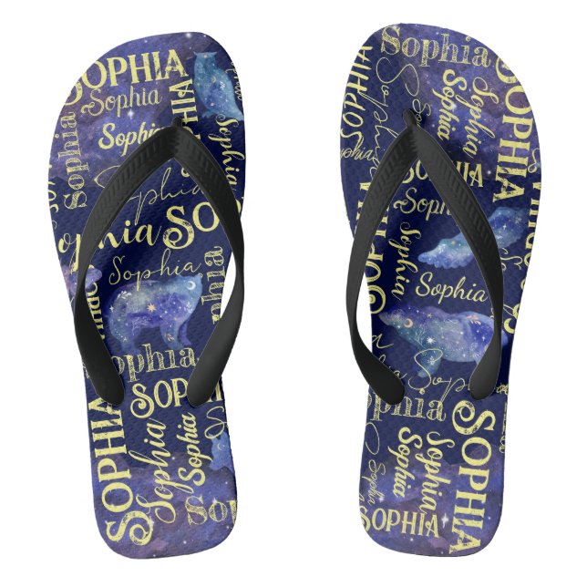 Personalisierte Mädchen nennen himmlische Tiersamm Flip Flops (Fußbett)