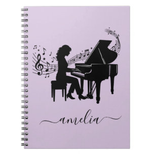 Personalisierte Mädchen-Pianistin-Silhouette Noten Notizblock