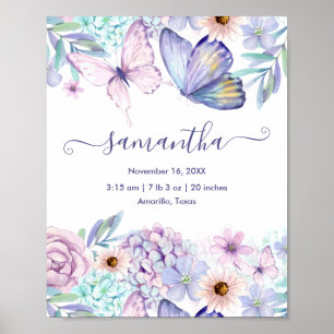 Personalisierte Mädchen-Schmetterling-Blumen-Gebur Poster