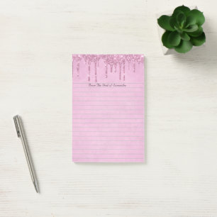Personalisierte Mädchenhaft Rosa Glitter Lined Post-it Klebezettel