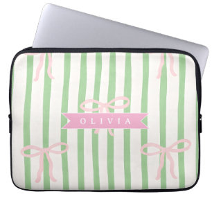 Personalisierte Mädchenhafte Kokette Grüne Streife Laptopschutzhülle