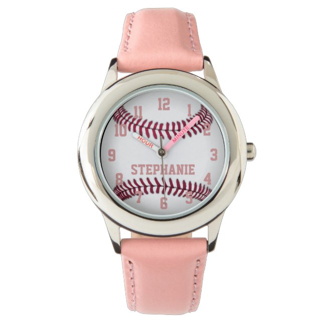 Personalisierte MädchenSoftball-Uhr Armbanduhr (Vorderseite)