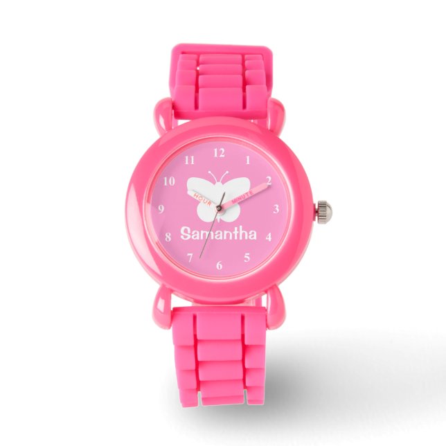 Personalisierte Mädchenuhr | Schmetterlingsfliege- Armbanduhr (Vorderseite)