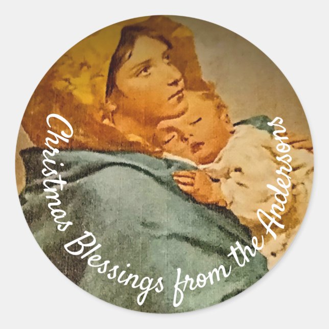 Personalisierte Madonna und Kind Runder Aufkleber (Vorderseite)