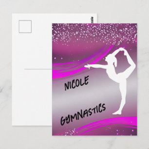 Personalisierte Magenta-Turnerin-Silhouette Postkarte