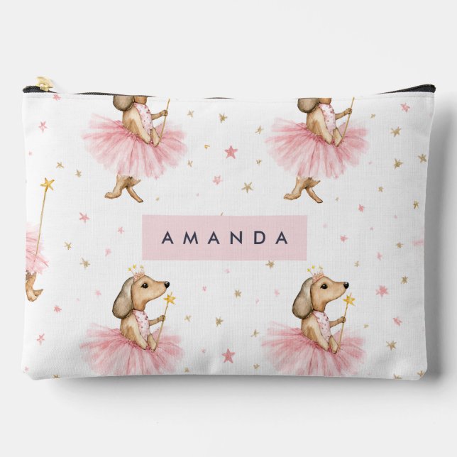 Personalisierte magische Dackel Hund in Rosa Zubehörtasche (Vorderseite)