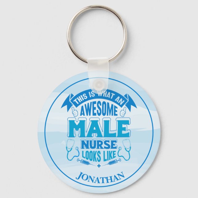 Personalisierte Male Nurse Blue Schlüsselanhänger (Vorderseite)
