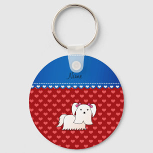 Personalisierte maltesische rote Namensherzen Schlüsselanhänger