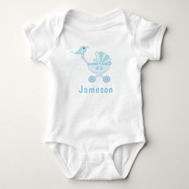 Personalisierte Mama Bird und Baby Carriage Baby Strampler (Vorderseite)