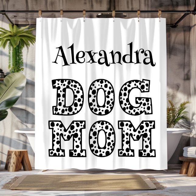 Personalisierte Mama für Schwarze und Weiße Hunde Duschvorhang (Black and White Personalized Dog Mom Shower Curtain)