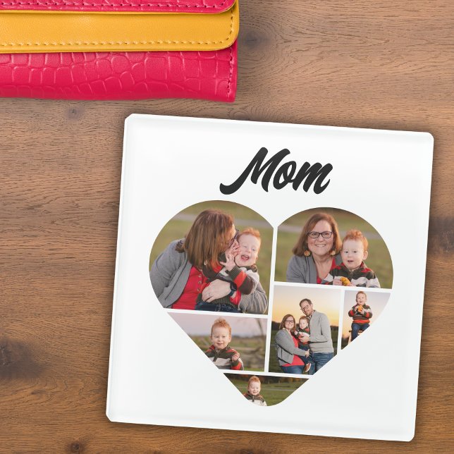 Personalisierte Mama Herzform 6 FotoCollage Glasuntersetzer (Beautiful Glass Coaster with a Heart Photo Collage for Mom)