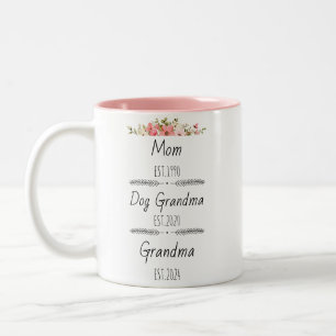 Personalisierte Mama Hunde Oma Est Custom Year Zweifarbige Tasse
