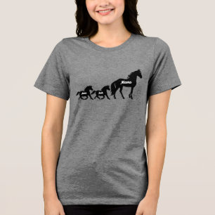 Personalisierte Mama & Kids Name, Pferde & Pony, M Tri-Blend Shirt