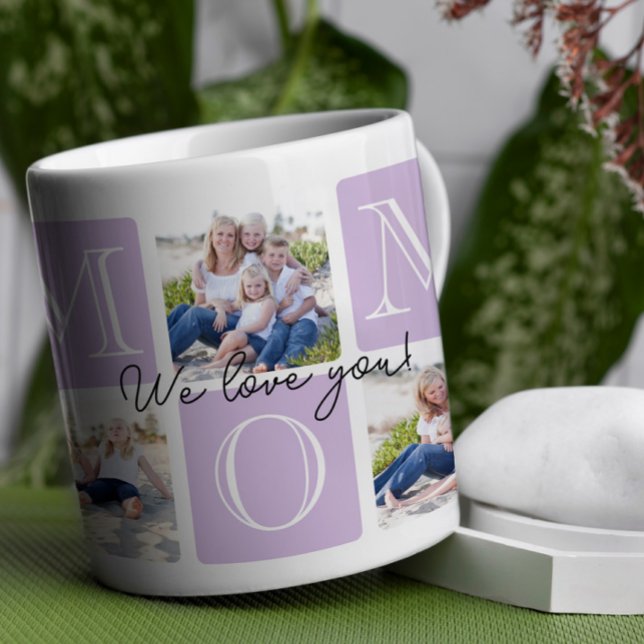 Personalisierte Mama Liebe 7 FotoCollage Kaffeetasse (Celebrate mom with a timeless and elegant design that’s as special as she is!)