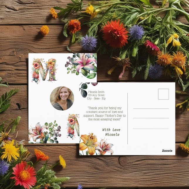 Personalisierte MAMA Mütter Tag Blume Foto Postkarte (Personalised MOM Mothers Day flower Photo Postcard)