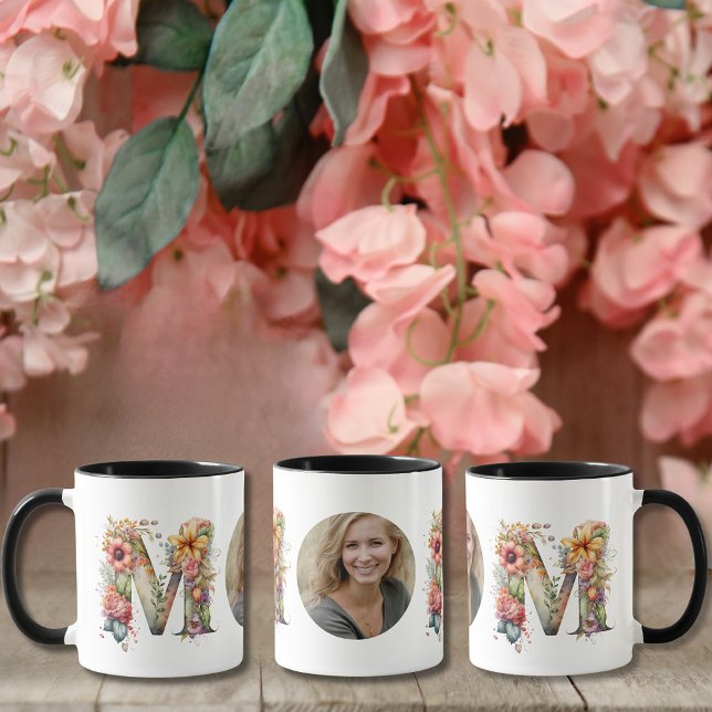 Personalisierte MAMA Mütter Tag Blume Foto Tasse (Personalised MOM Mothers Day flower Photo Mug)
