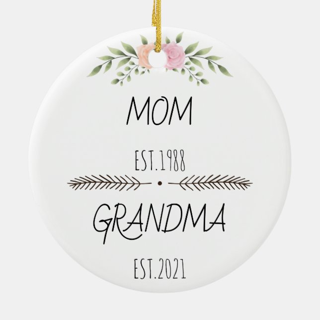 Personalisierte Mama Oma Est Custom Year, Blume Keramik Ornament (Hinten)
