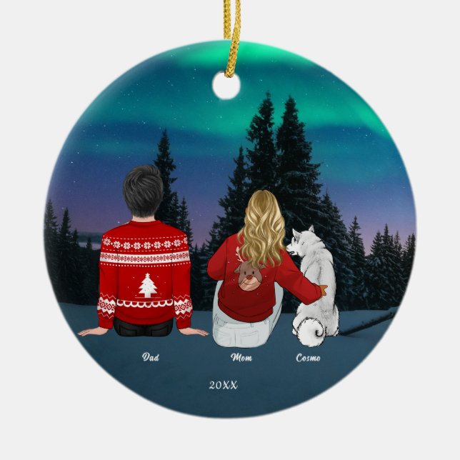 Personalisierte Mama Vater Dog Familie Keramik Ornament (Vorne)