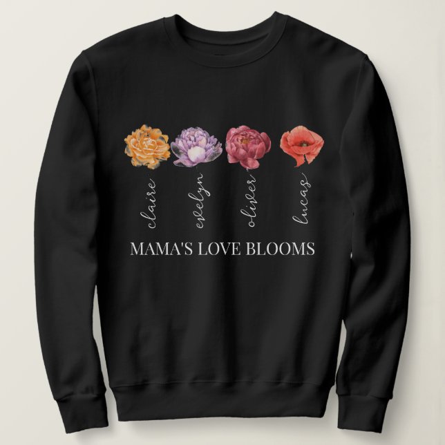 Personalisierte Mamas Liebe blüht auf Sweatshirt (Design vorne)