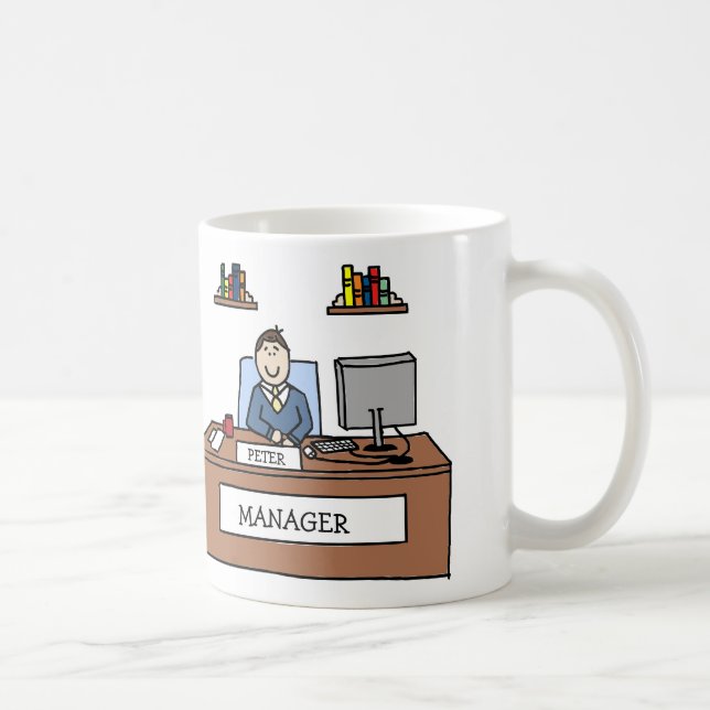 Personalisierte "Manager" Cartoon-Tasse Kaffeetasse (Rechts)