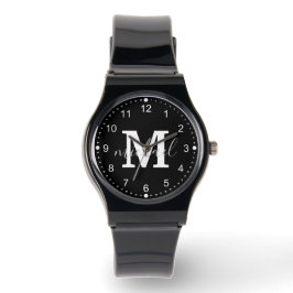 personalisierte Männer mit schwarzweißem Monogramm Armbanduhr