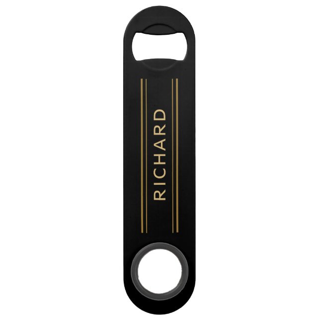 Personalisierte Männergeschenke | Gold Black Bottl Speed Flaschenöffner (Vorderseite)